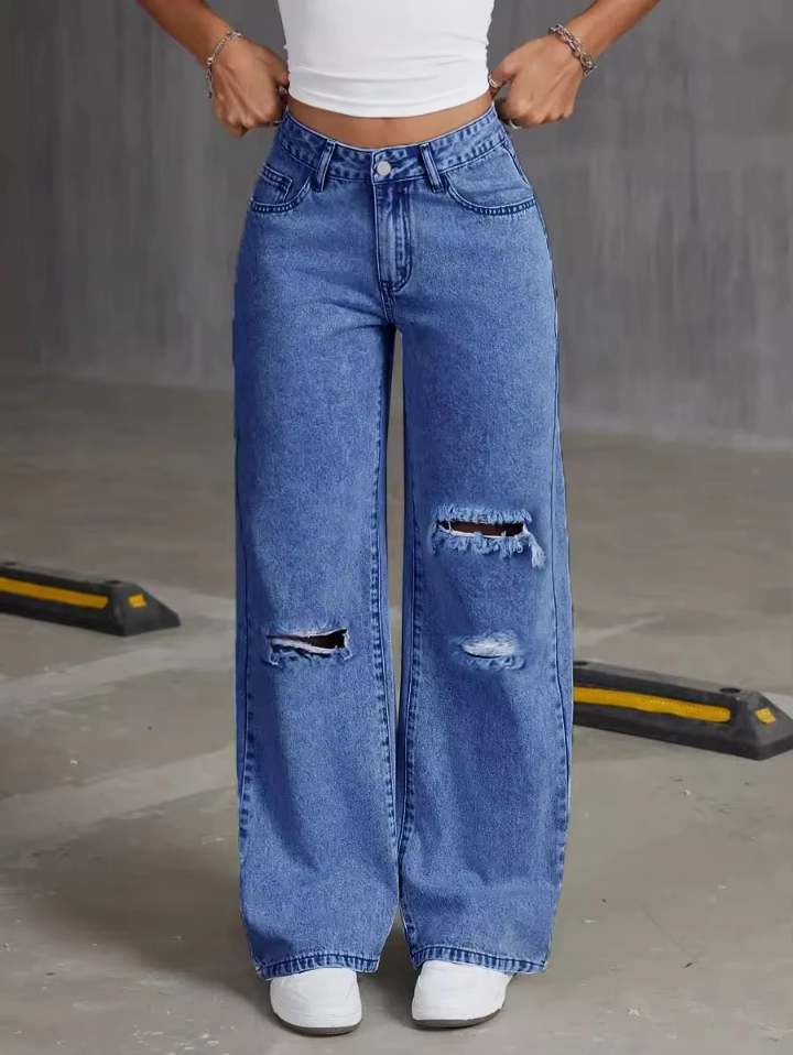 Women Jeans vintage  High-waist wide-Leg