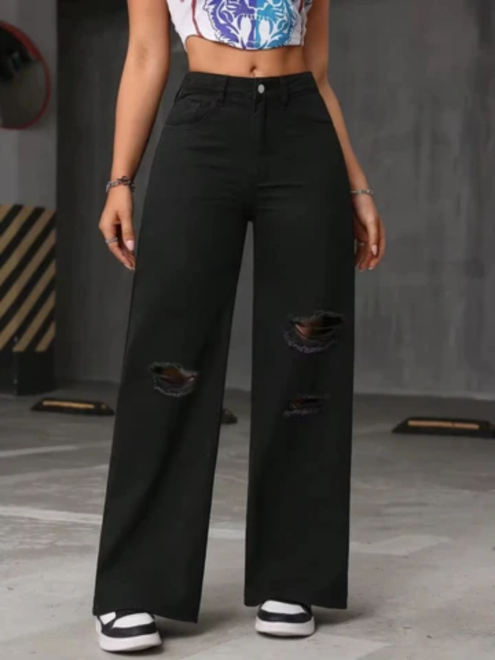 Women Jeans vintage  High-waist wide-Leg